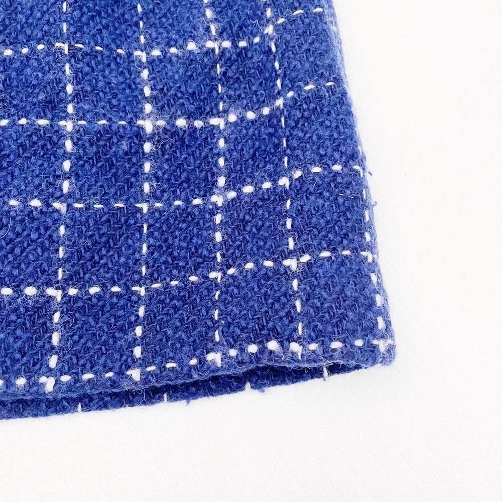 Maeve Plaid Wool Pencil Skirt Blue White SZ4